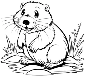 biber-ausmalbild-mit-pflanzen-und-steinen