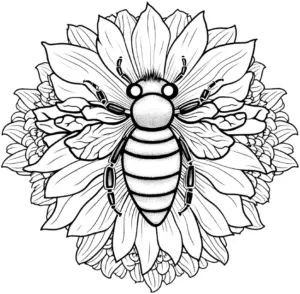 biene-auf-blume-in-natur-ausmalbild
