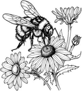 biene-auf-blume-natur-und-insekten-ausmalbild