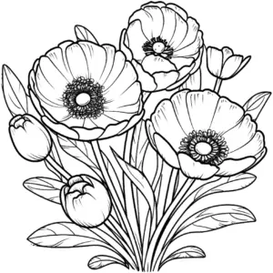 blumen-ausmalbild-mit-poppies-und-tulpen