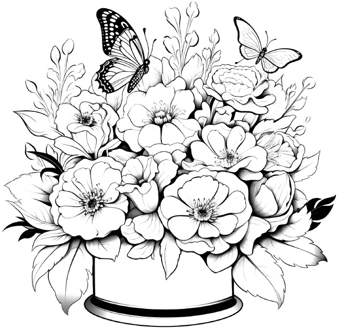 blumen-mit-schmetterlingen-ausmalbild