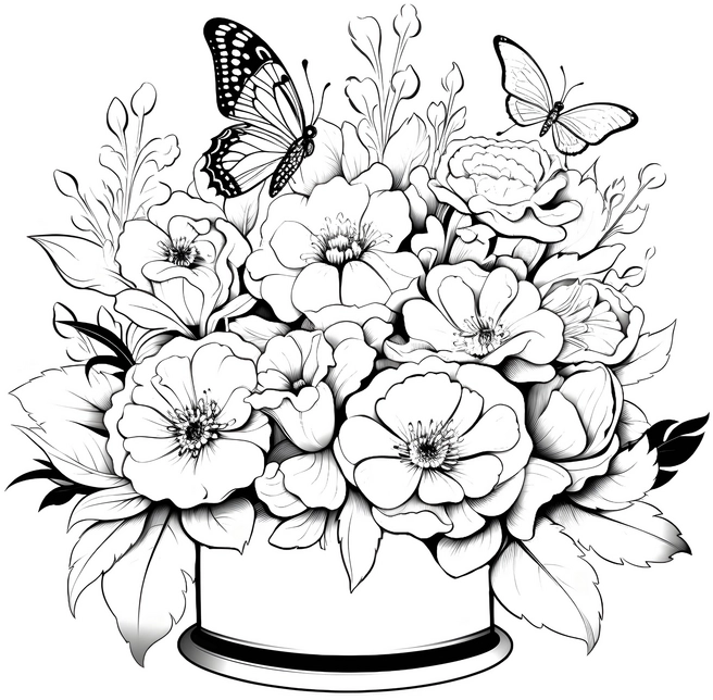 blumenstrauss-mit-schmetterlingen-ausmalbild