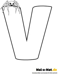 buchstabe-v-mit-spinne-ausmalbild