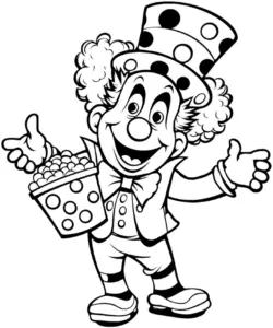 bunt-gepunkteter-clown-mit-suessigkeiten