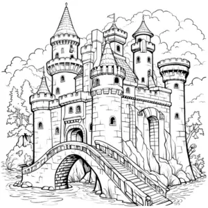 burg-mit-bruecke-und-tuern-ausmalbild