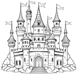 burg-mit-tuern-und-fahnen-ausmalbild