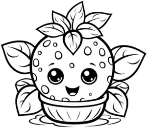 cartoon-ausmalbild-fröhliche-erdbeere-mit-blättern