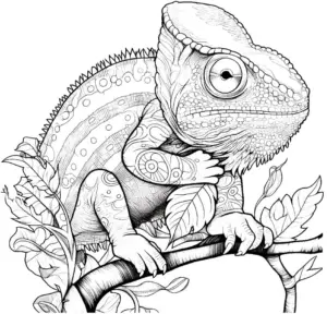 chamaeleon-mit-verzierungen-und-blaettern