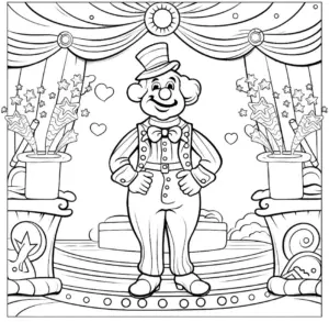 clown-auf-zirkusbuehne-ausmalbild