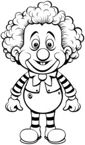 clown-ausmalbild-mit-lockigem-haar-und-gestreiftem-outfit