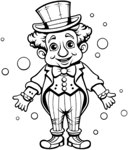clown-mit-zylinder-und-seifenblasen-ausmalbild