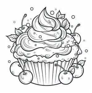 cupcake-mit-kirschen-und-blaettern