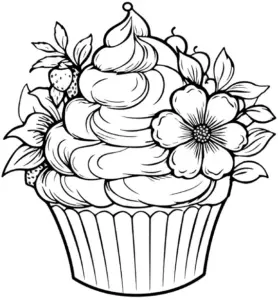cupcake-mit-zuckerguss-und-blumen-ausmalbild