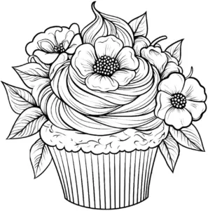 dekorativer-cupcake-mit-blumen-und-sahne