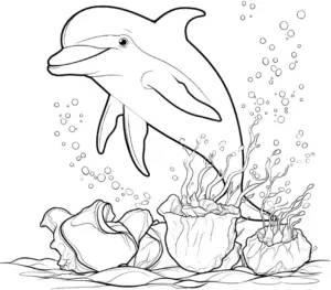delfin-ausmalbild-mit-meeresbewohnern-unterwasserpflanzen