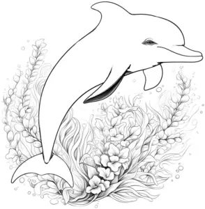 delfin-im-wasser-mit-pflanzen-und-blumen
