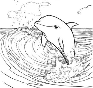 delfin-springt-ueber-wellen-ausmalbild
