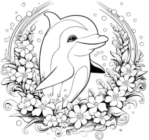 delphin-im-blumenkranz-ausmalbild