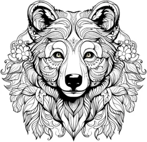 detailreiches-ausmalbild-eines-baeren-mit-floralen-mustern