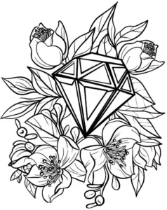diamant-mit-blumen-und-blaettern-ausmalbild