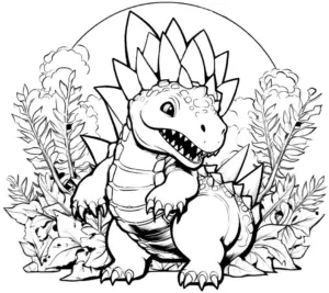 dinosaurier-ausmalbild-mit-pflanzen
