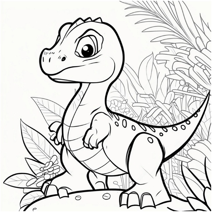 dinosaurier-ausmalbild-mit-tropischen-pflanzen