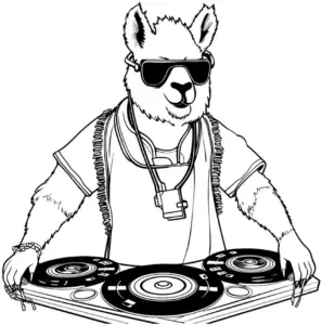 dj-lama-ausmalbild-mit-plattenspielern-aufgelegt