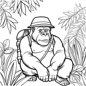 dschungelgorilla-ausmalbild-mit-hut-und-rucksack