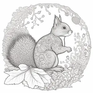 eichhoernchen-mit-blumen-und-pflanzen-im-ausmalbild