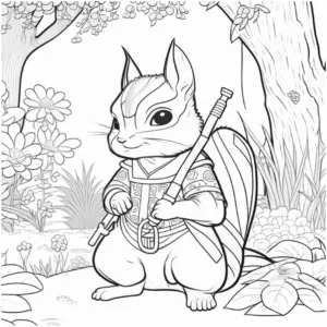 eichhoernchen-mit-stock-und-blumen-ausmalbild