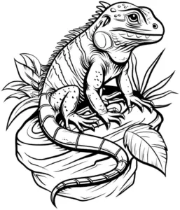eidechse-auf-holzstamm-sitzen-ausmalbild