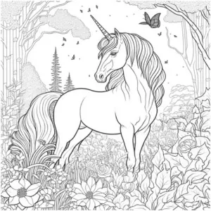 einhorn-ausmalbild-in-bluender-blumenlandschaft