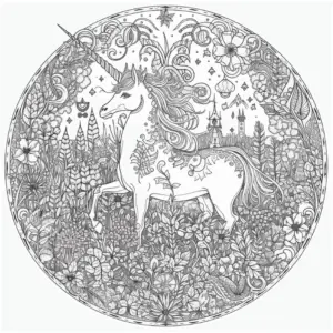 einhorn-ausmalbild-mit-blumen-und-fantasymotiven