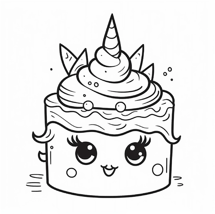 einhorn-kuchen-ausmalbild-mit-suessen-augen