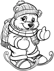 eisbaer-ausmalbild-mit-schlittendecke-und-muetze