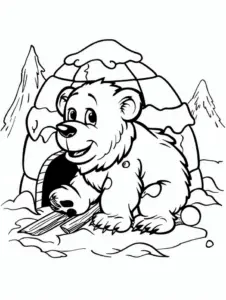 eisbaer-vor-schneehaueschen-ausmalbild