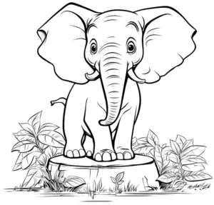 elefant-auf-plattform-mit-pflanzen