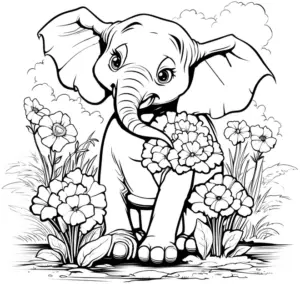 elefant-in-blumenfeld-ausmalbild