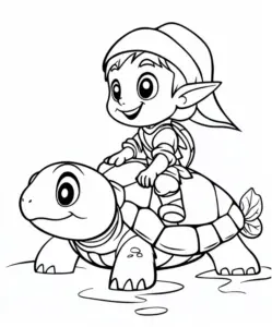 elf-auf-schildkroete-ausmalbild