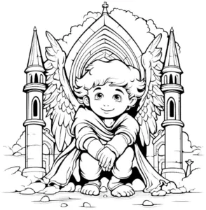 engel-ausmalbild-mit-kirche-und-fluegeln