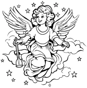 engel-mit-laterne-und-sternen-ausmalbild