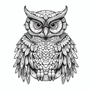 eule-mit-detaillierten-federn-auf-papier