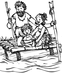 familie-auf-einem-floesschen-in-der-steinzeit