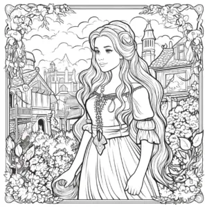 fantasie-ausmalbild-junge-frau-in-der-natur