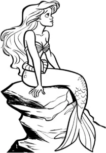 fantasie-ausmalbild-meerjungfrau-auf-felsen