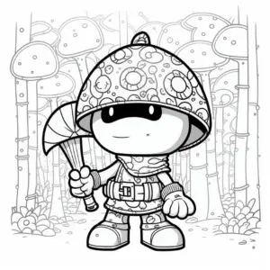 fantasiefigur-mit-hut-und-regenschirm-im-wald