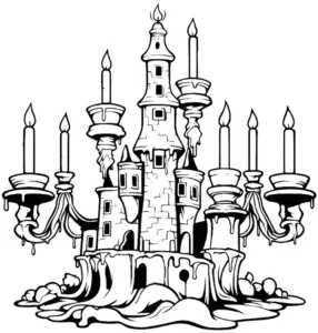 fantasievolles-ausmalbild-mit-schloss-und-kerzen