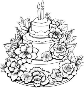 farbige-torte-mit-blumen-und-kerzen