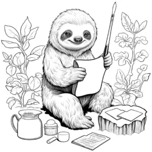 faultier-malen-blatt-papier-und-pinsel