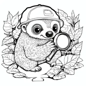 faultier-mit-lupe-und-pflanzenrahmen